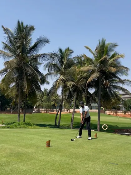 A front on view of the address position, showcasing proper ball placement and posture for a tee shot. Getting these basics right is essential for consistent contact and direction.