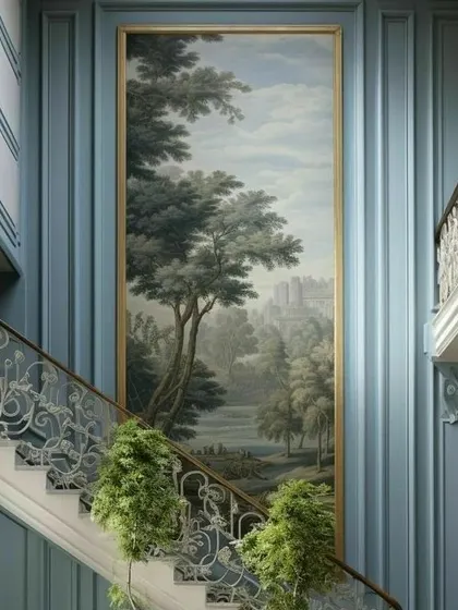 We create large-format vintage and charcoal landscape paintings that are perfect for spaces with high ceilings or grand staircases. These pieces add a timeless, dramatic flair to any interior, whether modern or traditional.