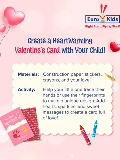 A heartwarming Valentine's card made with little hands. This guide provides a simple yet meaningful craft activity for children to create personalized cards for their loved ones using paper, stickers, and crayons.