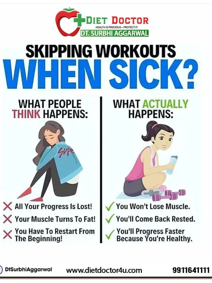 It is crucial to listen to your body, especially when you are sick. This infographic debunks the myth that skipping a workout when you're ill will ruin your progress. Rest is productive and helps you come back stronger.