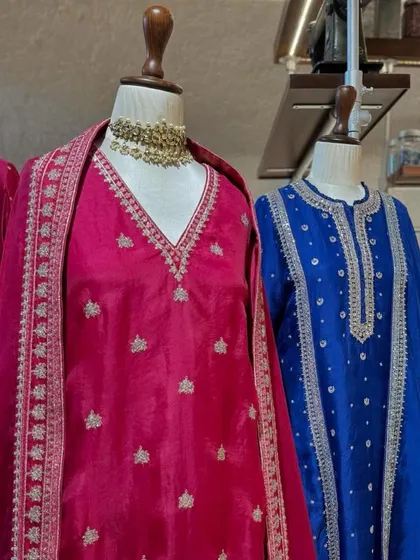 Another look at these beautifully embroidered festive suits. The quality of the fabric and the intricacy of the handwork are paramount in my curation.
