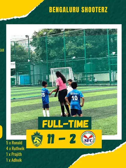 An incredible 11-2 victory for our U-9 team against Shubhodaya FC. Our coaches are seen here providing tactical instructions that led to this dominant performance.