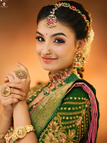 A close-up of a bridal look created by one of my students. I teach them to perfect every detail, from the winged eyeliner to the placement of the bindi.