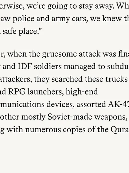 Another powerful excerpt from the article on the festival attack. The discovery of weapons and copies of the Quran among the attackers' belongings clearly indicates the ideological motivation.
