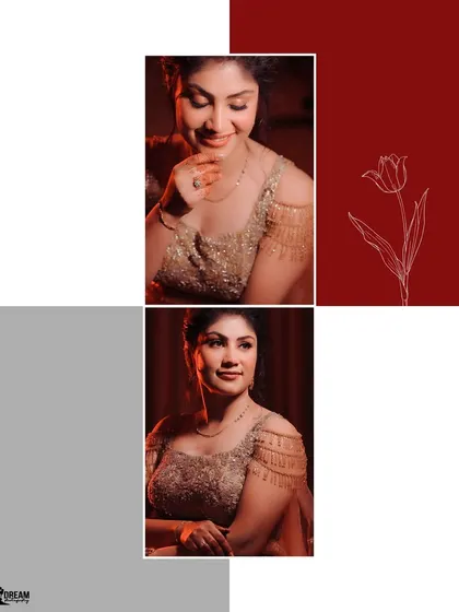 A collage of bride Airika's portraits from her engagement, showcasing her elegant poses.