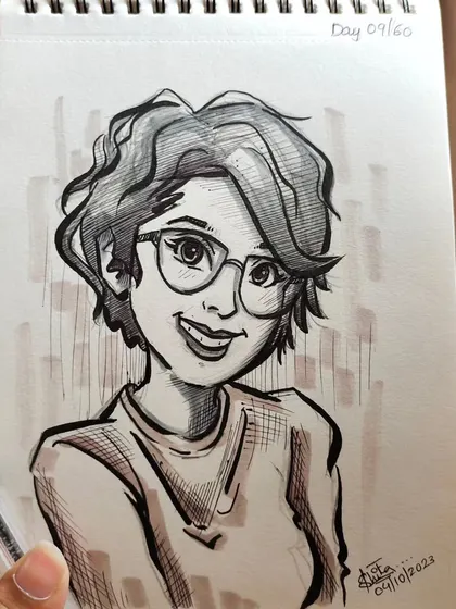 A close-up of my self-caricature. Capturing my own features was a fun challenge.