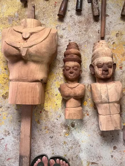 We work closely with local artisans to integrate traditional crafts into our contemporary designs. These wooden figures are prototypes being developed with craftsmen in Hampi for an upcoming project.
