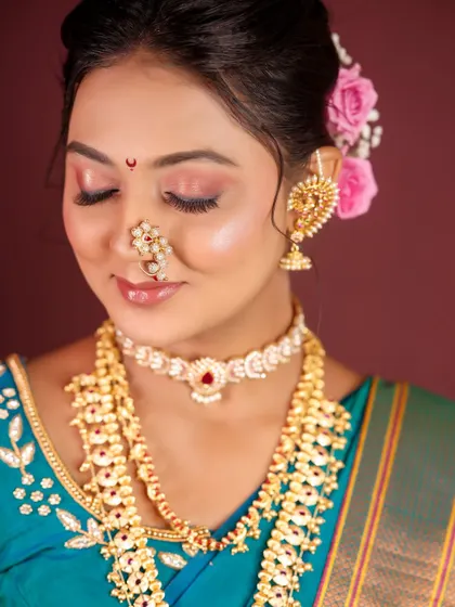 A close-up of the eye makeup with eyes closed.