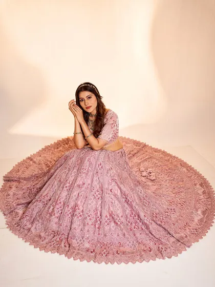 A full shot of Aparna Dixit's dreamy lehenga, perfect for a magazine shoot or your own special event.