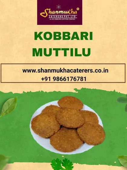 Kobbari Muttilu is a traditional sweet from our menu, made with fresh coconut and jaggery for a rich, festive taste.