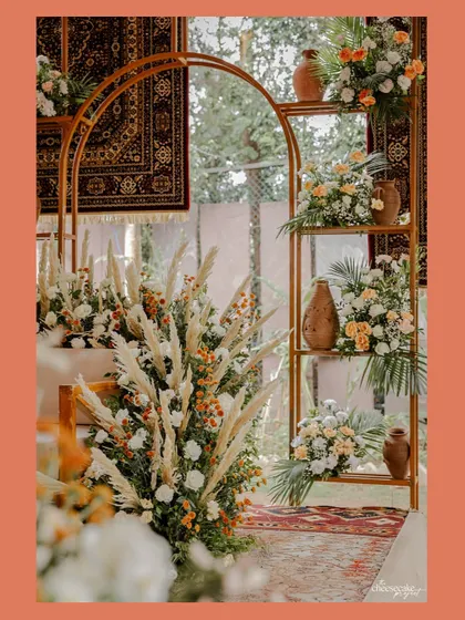 A detail shot of the rustic and bohemian decor from an outdoor wedding in Udaipur.