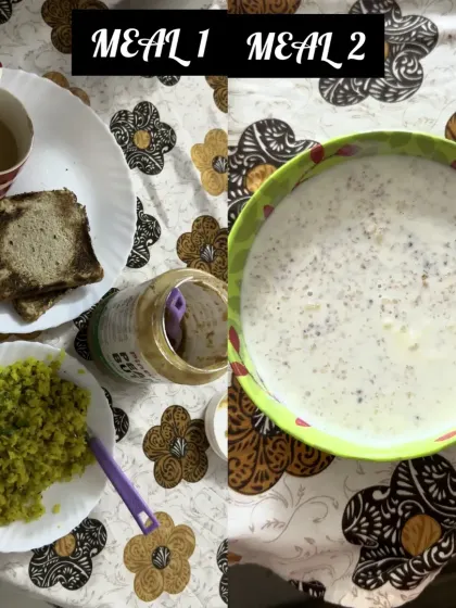 Meals from Day 27 of my challenge. You can see simple 'ghar ka khana' like poha, toast, and dahi. This is the kind of realistic diet I build for my clients.