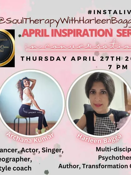 I often participate in conversations about art, therapy, and the life of a performer. Here is a poster for an Instagram Live session where I discussed my journey as an international dancer, actor, and lifestyle coach.