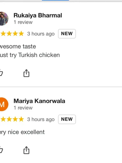 "Awesome taste. Must try Turkish chicken." Short, sweet, and powerful reviews that make our day.