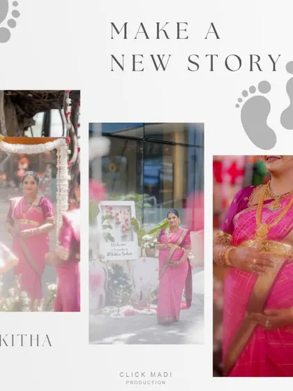 A creative collage focusing on the mother-to-be's journey. It highlights her entrance and moments of quiet joy, telling a story of anticipation for the new arrival.