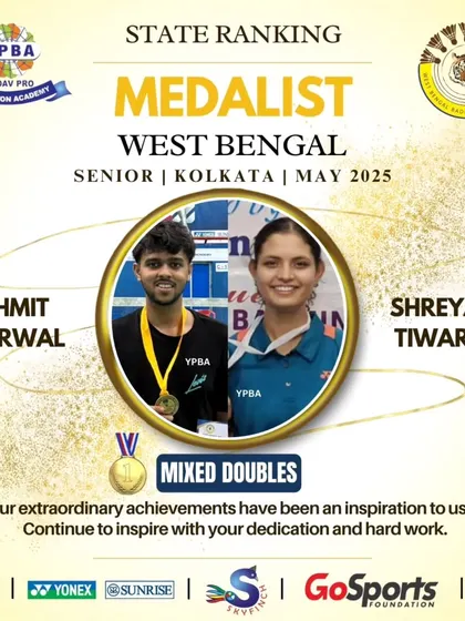 Ashmit Agarwal and Shreya Tiwari winning the Gold medal in Mixed Doubles at the West Bengal Senior State Ranking.