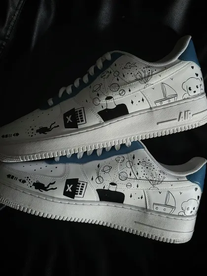 A top-down view of the personal doodle custom sneakers.
