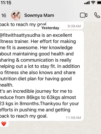A heartfelt message from our client Sowmya, who lost 23 kgs in 8 months. Her words highlight our approach of combining fitness with practical nutrition guidance and constant support.