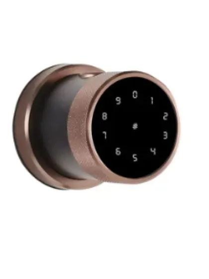 The Oracle series smart lock in a beautiful bronze finish. This knob-style lock is enabled for Google Assistant and Alexa, offering modern convenience and enhanced security for your home.