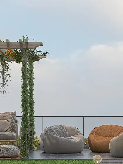 A minimalist view of the outdoor space, highlighting the use of bean bags for flexible and comfortable seating options.