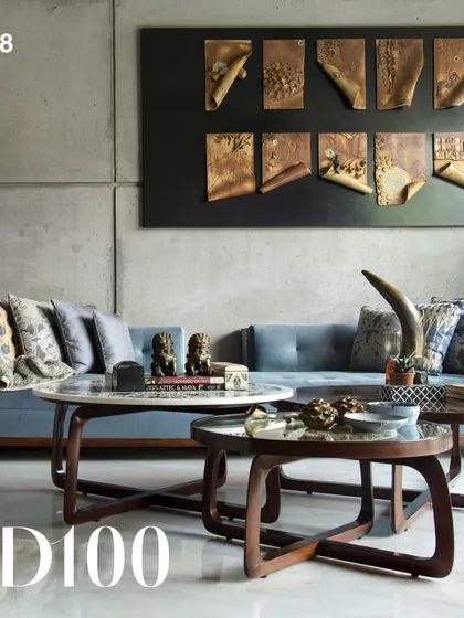 From our AD100 feature in 2018, the Guha Residence. This project showcases our signature style of blending raw concrete textures with warm woods, contemporary art, and curated craft objects.