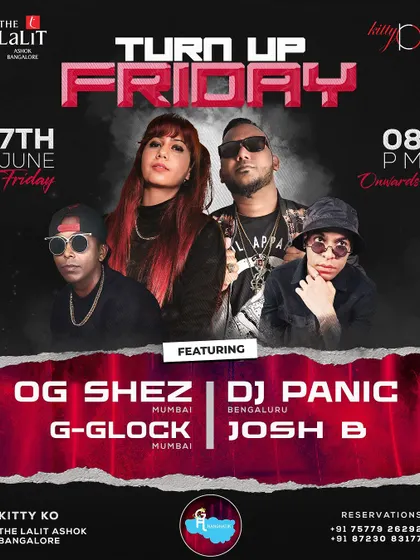 The full artist lineup for "Turn Up Friday". I love collaborating with other talented DJs from Mumbai and Bangalore to create an epic night.