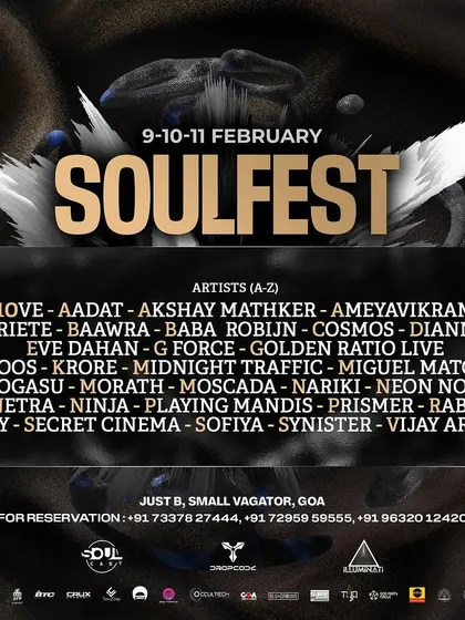 The full artist lineup for Soul Fest Goa. Being part of such a diverse and talented group of DJs is an honor and shows the scale of the events I participate in.