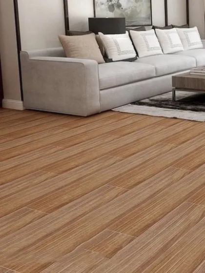 This is a great example of a versatile, light-brown wooden floor that works beautifully in a contemporary living room. The clean, straight planks create a sense of flow and make the room feel larger.