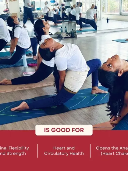 Anjaneyasana (Crescent Lunge) is a deep hip flexor stretch and heart opener. Our TTC students learn its benefits for spinal flexibility and circulatory health.
