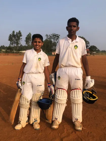 Celebrating a comprehensive team win and a brilliant half-century by our U-12 all-rounder Vikhyath Dodla. Team huddles and celebrations show the strong spirit within our cricket squads.
