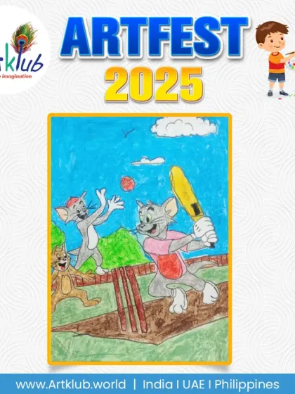 Tom and Jerry enjoying a game of baseball in this fun cartoon-inspired artwork by a junior artist.