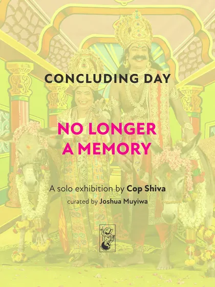 The concluding day announcement for my solo exhibition, 'No Longer A Memory', featuring an illustration of one of the central photo-performances.