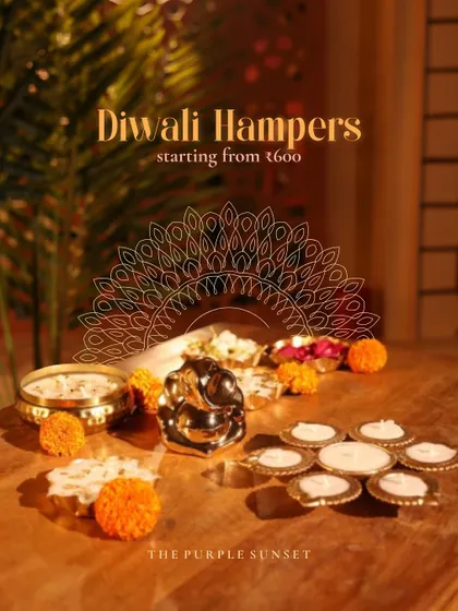My Diwali hampers start from an accessible price point, offering a range of options like this festive platter with a Ganesha idol, diyas, and marigold flowers.