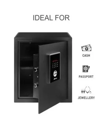 Our Safilo Bio-1 biometric safe is ideal for securing cash, passports, and jewelry. It features a strong steel structure, motorized shooting bolts, and an internal shelf for organized storage of your family's valuables.