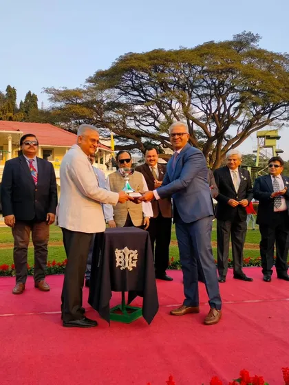 The Narasimha Raja Trophy is presented to the winning connections of Pink Jasmine.