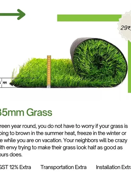 This is our 35mm grass, a very popular choice. It stays green all year round, so you don't have to worry about it turning brown in the summer heat.