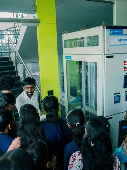 Students from DARSHA ACADEMY gather around my IEC 61439 smart panel for a detailed explanation of its functions.