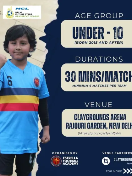 Details for the Under-10 Grassroot League, including match duration and venue. I ensure our tournaments are well-organized to provide the best experience for young players.