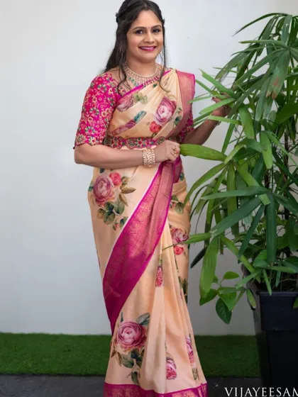 A full view of her coordinated look. The custom belt and the blouse with its deep back design truly elevate the entire outfit.