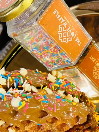 A detailed shot of the waffle toppings.