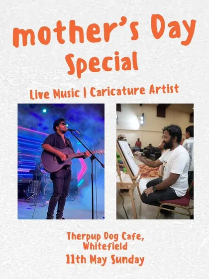 The official poster for our Mother's Day special, highlighting the live music and caricature artist we had organized for the evening.