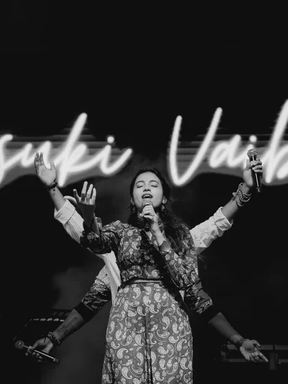 A creative shot from our Maha Shivaratri performance. It feels like we are channeling the energy of the universe when we sing together.