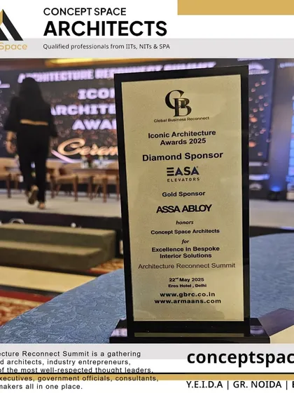 The plaque for the Iconic Architecture Awards 2025, where we were honored for our work. Events like these bring together the best minds in the industry to celebrate innovation.