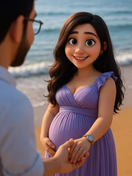 A beautiful "follow me" shot turned into a whimsical Pixar-style portrait, capturing the magic of your connection.