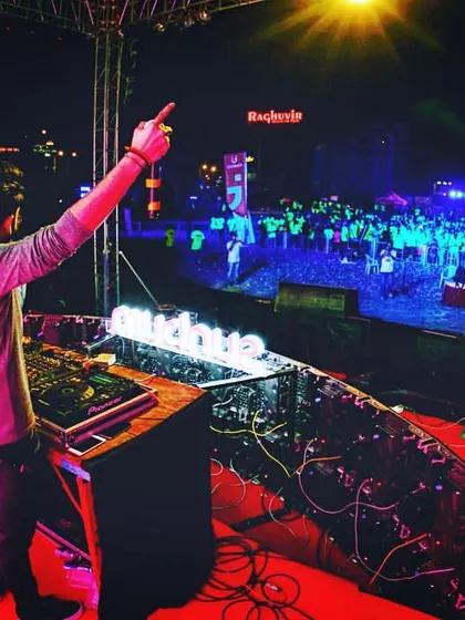 Pointing out to our fans at Sunburn in Surat. We make sure to connect with every part of the crowd during our live DJ sets.