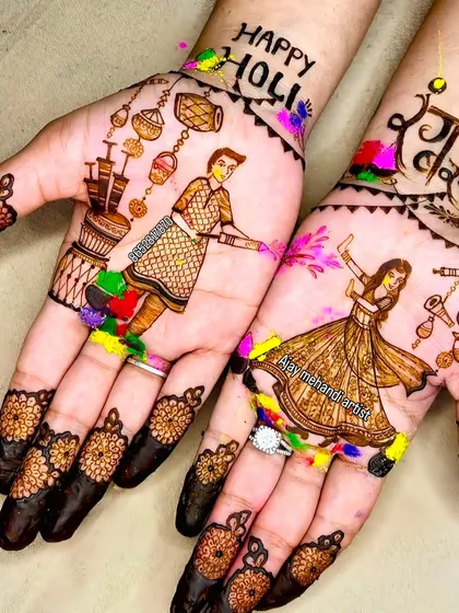 A fun and colorful design I created for Holi, with figures of a man and woman playing with colors. I can make themed designs for any festival.