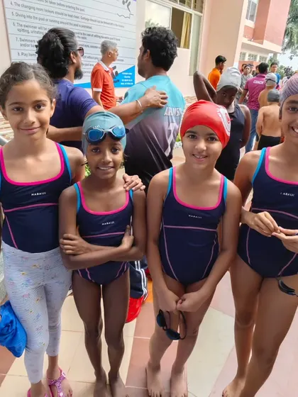 Our girls' relay team getting ready to race. Team events are a fantastic way to learn about teamwork and supporting each other.