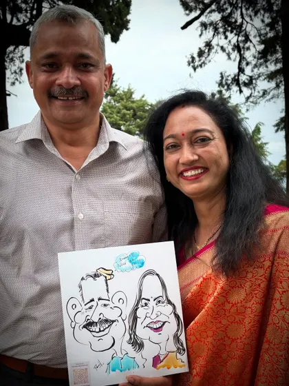 Capturing the bond of a couple against the scenic backdrop of the hills. A caricature is a wonderful way to celebrate togetherness with a bit of humor.