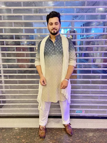 A front-facing view of my designer ethnic wear, perfect for a Mehendi or Sangeet ceremony.