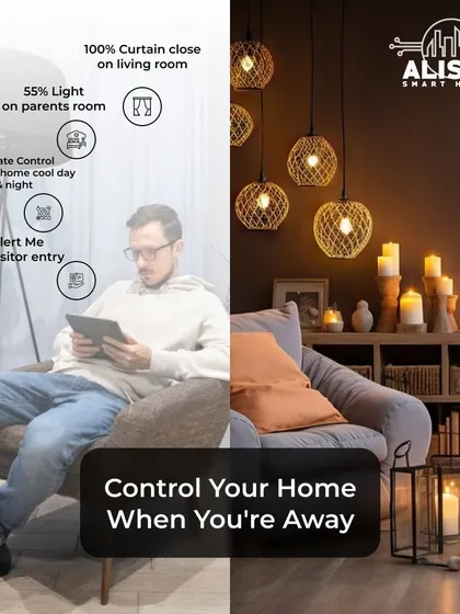 Whether you're at the office or on holiday, you can manage your home's climate, lighting, and security. This graphic illustrates how you can stay connected and in control from afar.